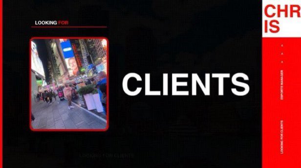 Officially looking for clients!
Work(ed)/ @/ TheOliverOG , @/ GabeCFN , @/ Inqyns @/ G5RC_ , @/ Bmobtw , @/ HorribleFN @/ecIipseyy + More.
I have over 5 years of experience in the Esport scene. 
My DM’s are open! 🌠