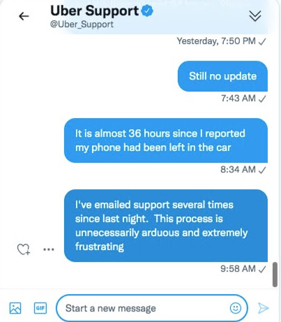 gonzojh's tweet photo. 36+ hours since I contacted @Uber_Support about leaving my phone in my uber.  The entire process is broken beyond belief.  #notcustomerservice #nosupport @Uber https://t.co/W2ILP3J2xZ