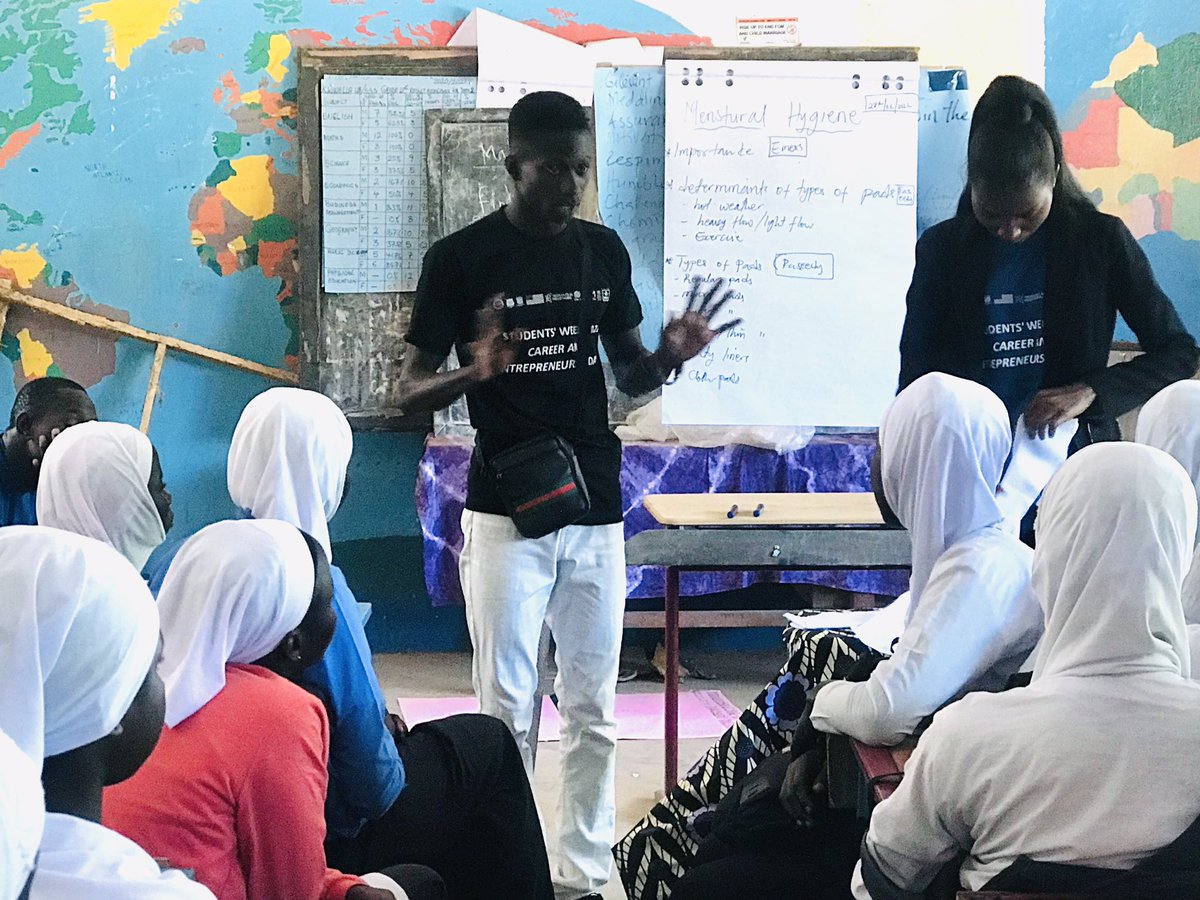 EmessJammeh's tweet photo. #Day9 #SW2022: we were in Kwinella Jnr & Snr Sec. School today to talk to children of childbearing age about Menstural hygiene. And taught them how to show reusable pads. #10Daba https://t.co/5BNzsvfyCK