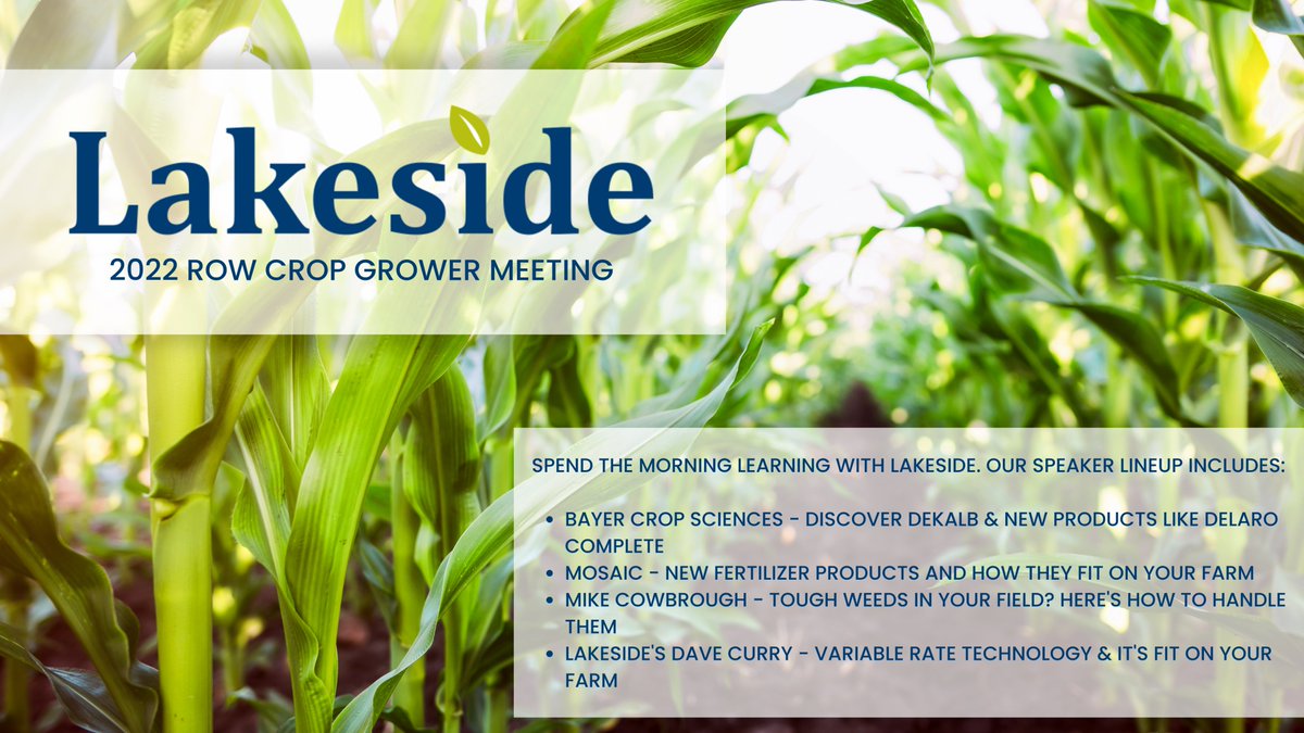 Looking for something to do this Wednesday? Join Lakeside for our Row Crop Grower Meeting. Be sure to register using the link below: forms.office.com/Pages/Response…
