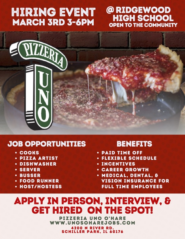 Ridgewood HS (@rhsrebelpride) on Twitter photo THIS WEEK: On 3/3 come hear about career opportunities with Bravo Hospitality Group.
Join us anytime between 3-6p in the RHS Commons. The HR team will be interviewing and hiring on the spot! Join us for a new career or job change.
More info email: lbalata@ridgenet.org THIS WEEK: On 3/3 come hear about career opportunities with Bravo Hospitality Group.
Join us anytime between 3-6p in the RHS Commons. The HR team will be interviewing and hiring on the spot! Join us for a new career or job change.
More info email: lbalata@ridgenet.org