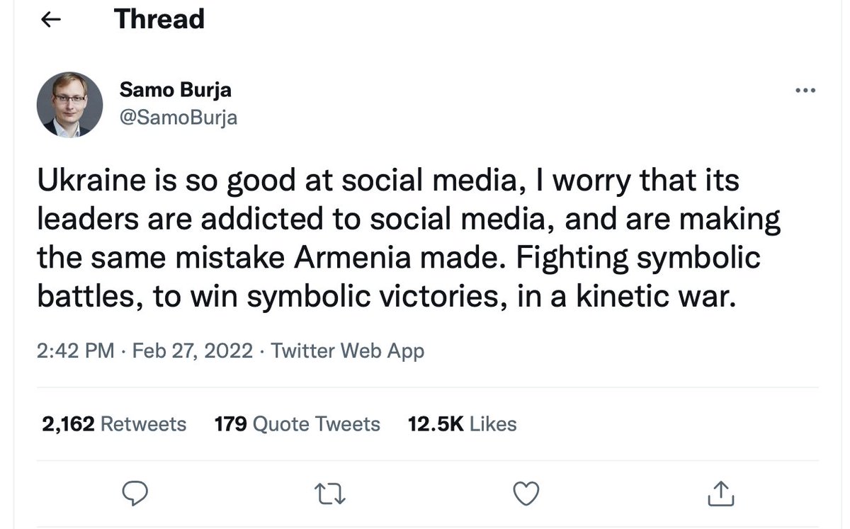 In this context much of Western war analysis sounds somewhat misleading. If you think about it, that's quite an egocentric take below: Ukrainians work on social media to win "symbolic victories" = persuade us, Twitter users, that they're cool. Nope, that's much more than that