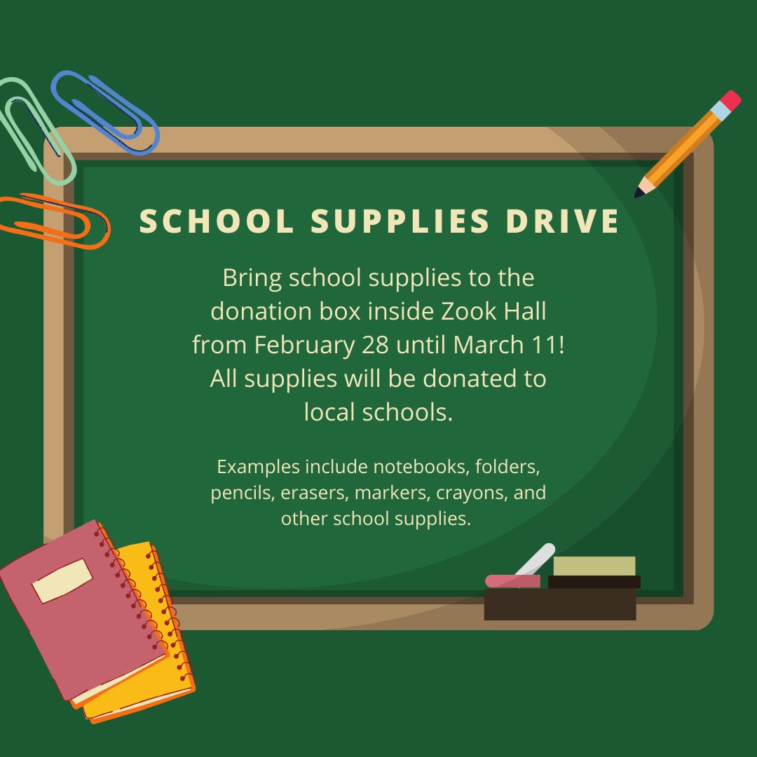 AkronNSCS's tweet photo. Our second community service event is here, Zips!  Donate school supplies for kids in need in Zook Hall from February 28 to March 11.  All kinds of supplies are welcome, so let’s donate!  #ua #uakron #akronnscs #nscs #gogeek #donate #school #schoolsupplies #supplies https://t.co/BfSPquVvTL