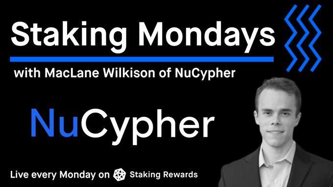 TheTNetwork's tweet photo. Today, at 11:05am EST, join @MacLaneWilkison (@NuCypher CEO) on a new Staking Mondays Episode. 

Learn more about the progress @TheTNetwork is making.

Hosted by: @StakingRewards with @berlincrypto and @KenGarofalo.

Tune in here 👀
https://t.co/KTtwwFprVY https://t.co/yCo2C0DXsj