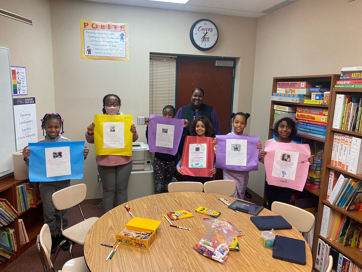 LakevilleAreaPS's tweet image. One of our district's school success liaisons, Regina Smith, partnered with staff at Oak Hills Elementary to guide students in a Black History Month project focused on influential Black figures.