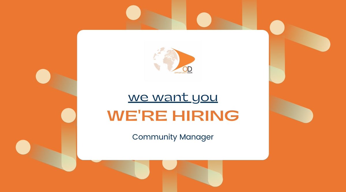 OpportunityDesk's tweet photo. Opportunity Desk is hiring a Community Manager
Would you like to join an exciting and dynamic team? We are seeking a qualified candidate for the Community Manager position to lead partnerships and community engagement.
Apply by March 7: https://t.co/aoKpcfmaNa #odteam https://t.co/PYTjTnuCcx