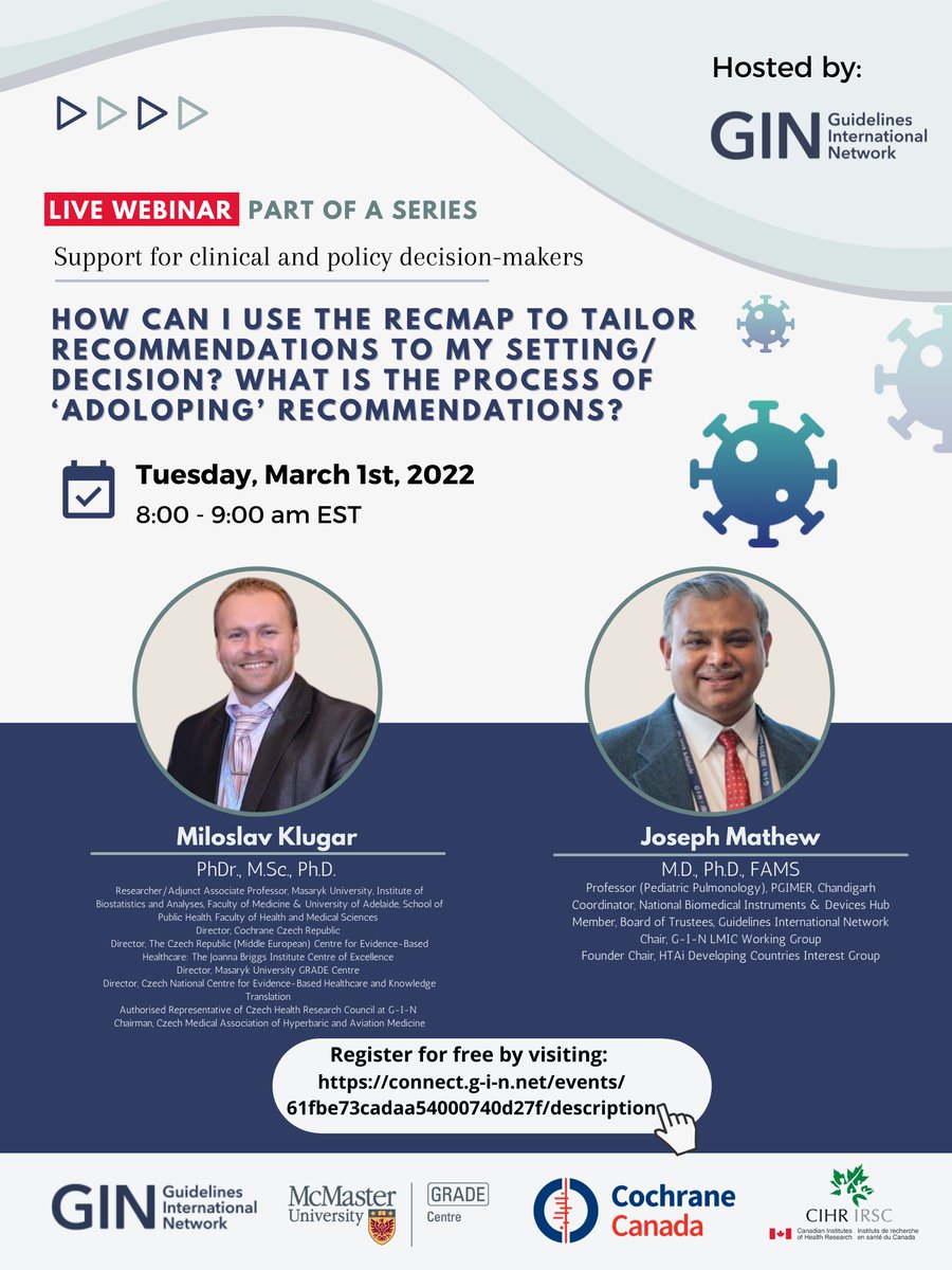 eCOVID-19RecMap (@ecovid19recmap) on Twitter photo Have you registered yet? It's tomorrow!
bit.ly/35eLhwR
#guidelines #COVID19 #RecMap #freewebinar #healthresearch
<a href="/gin_member/">GIN Member</a> <a href="/CochraneCanada/">Cochrane Canada</a> <a href="/CIHR_IRSC/">CIHR</a>
<a href="/GRADE_McMaster/">Grade centre</a> <a href="/McMasterU/">McMaster University</a> @MasarykGRADE
<a href="/UniofAdelaide/">Uni of Adelaide</a> @JBI_GRADE <a href="/czcochrane/">Cochrane Czech Republic</a>
<a href="/JBIEBHC/">JBI</a> @ARDPGI <a href="/HTAi/">HT</a> Have you registered yet? It's tomorrow!
bit.ly/35eLhwR
#guidelines #COVID19 #RecMap #freewebinar #healthresearch
<a href="/gin_member/">GIN Member</a> <a href="/CochraneCanada/">Cochrane Canada</a> <a href="/CIHR_IRSC/">CIHR</a>
<a href="/GRADE_McMaster/">Grade centre</a> <a href="/McMasterU/">McMaster University</a> @MasarykGRADE
<a href="/UniofAdelaide/">Uni of Adelaide</a> @JBI_GRADE <a href="/czcochrane/">Cochrane Czech Republic</a>
<a href="/JBIEBHC/">JBI</a> @ARDPGI <a href="/HTAi/">HT</a>
