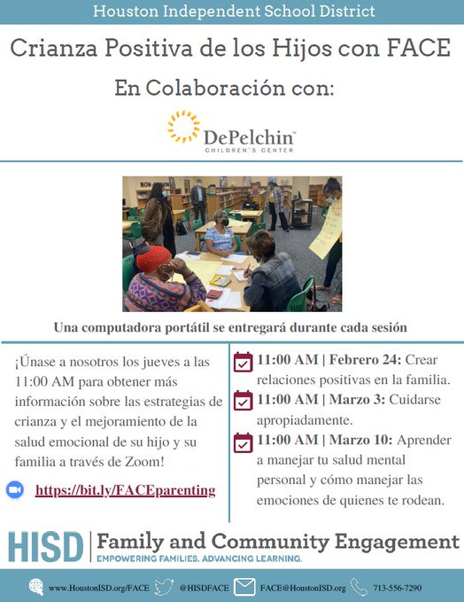 🗣️Parenting Together with FACE Workshops will continue tomorrow! Starting in English at 11:00 AM!

To attend, join us here: bit.ly/FACEparenting. Or, zoom.us/j/96271806142

Please help us spread the word with parents and school community👏🏫!