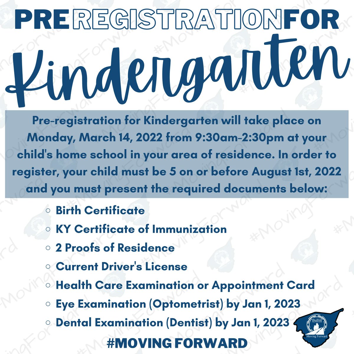 Kindergarten Pre-Registration is just 2 weeks away! If your child or someone you know is kindergarten-age, make plans to come see us on March 14th! #MovingForward