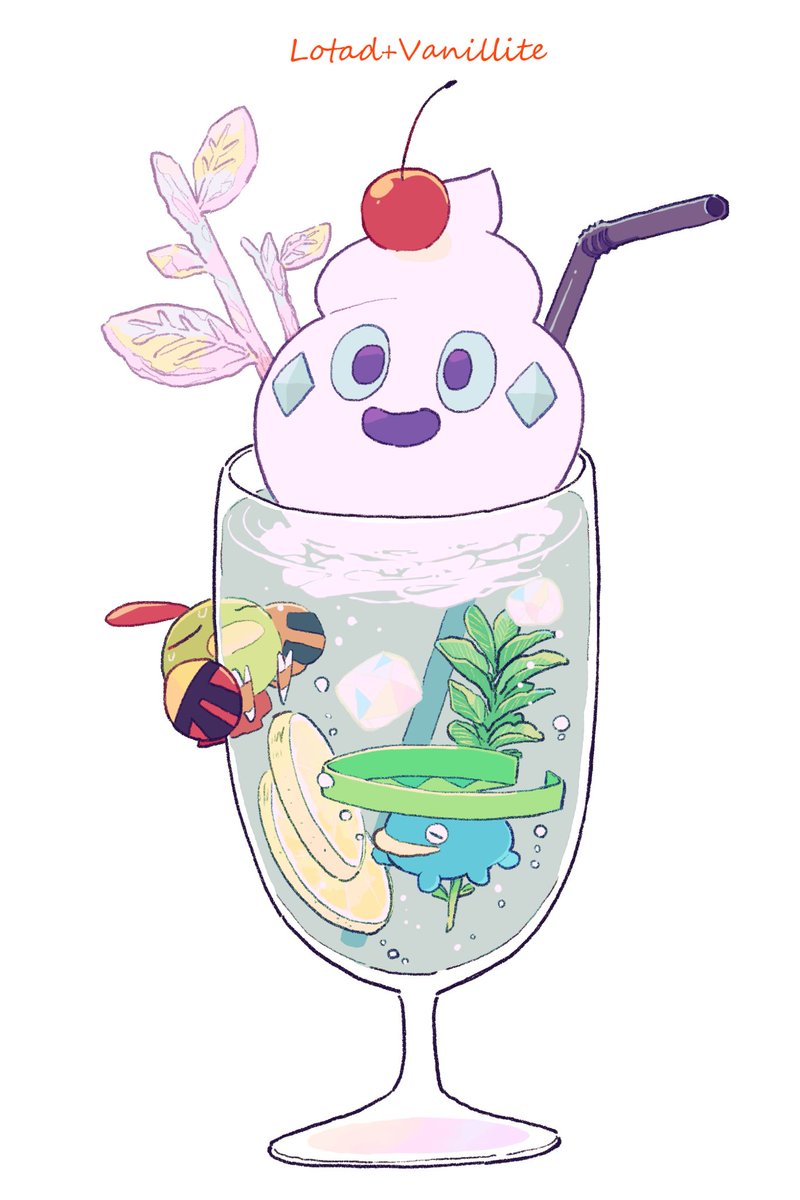 no humans pokemon (creature) fruit food cup glass drinking straw  illustration images