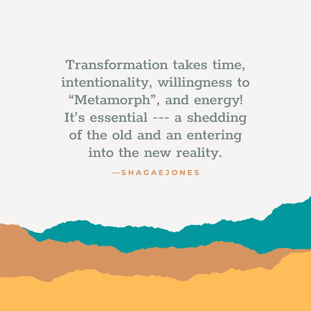 ShagaeJones's tweet photo. Transformation takes time, intentionality, willingness to “Metamorph”, and energy! It’s essential --- a shedding of the old and an entering into the new reality. Read more on my newest blog. https://t.co/5FA9y8hHDZ