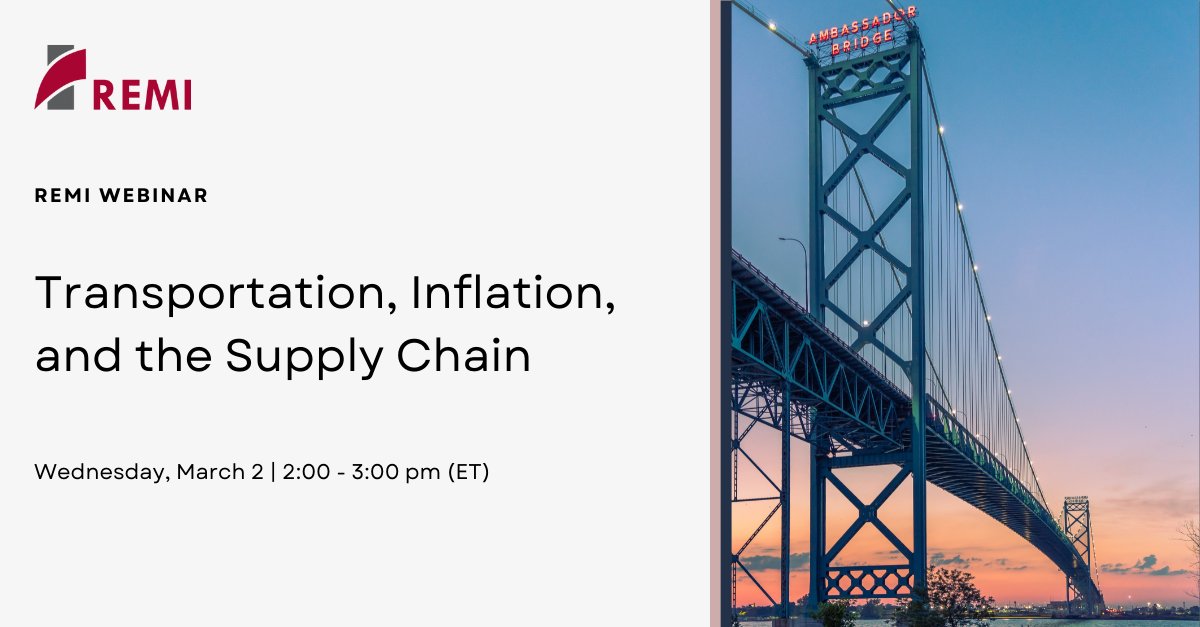 The Ambassador Bridge reopened after a week of protests in Canada. Who pays the cost for unexpected events such as this? 
Join our webinar on March 2 hosted by our CEO, Fred Treyz, to discuss resolutions for economic issues created by closures.

Register: remi.com/event/transpor…
