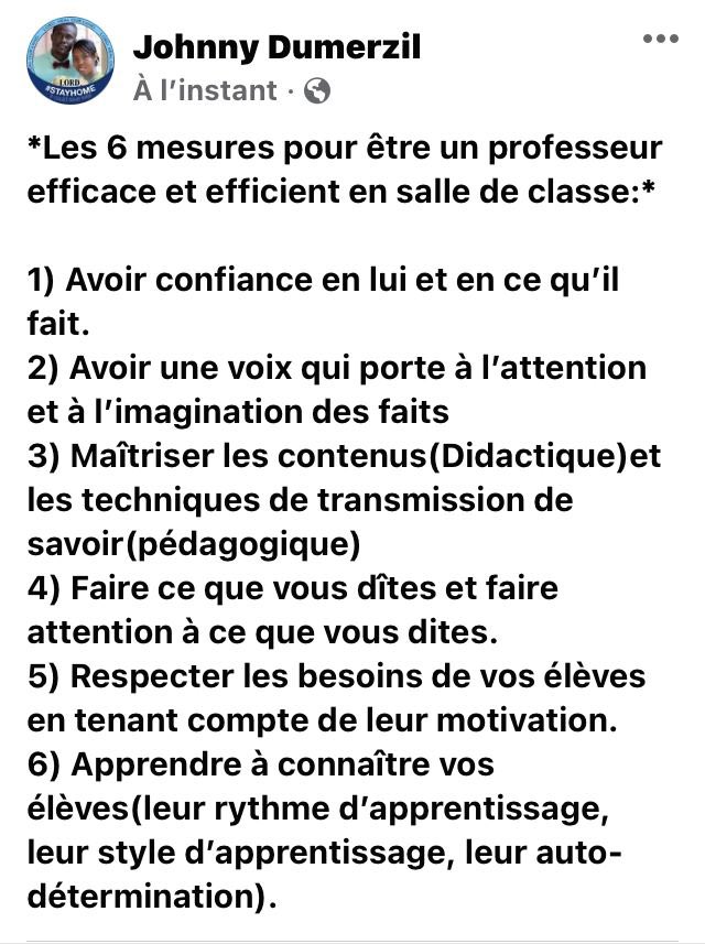 JDumerzil's tweet photo. Les 6 mesures pour être un professeur efficace et efficient en salle de classe. https://t.co/BXxqj5bdyr