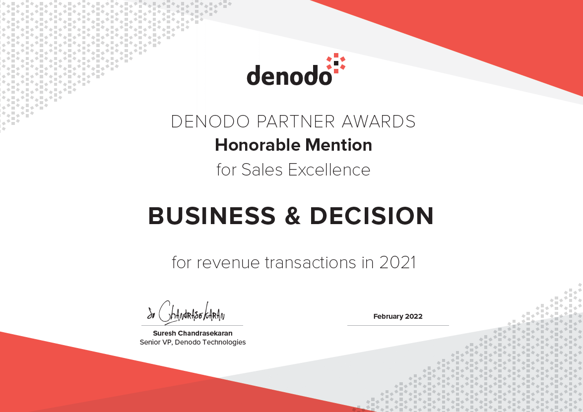 Business &amp; Decision récompensé par <a href="/denodo/">Denodo</a> lors du Partner Summit pour ses résultats 2021 ⚡