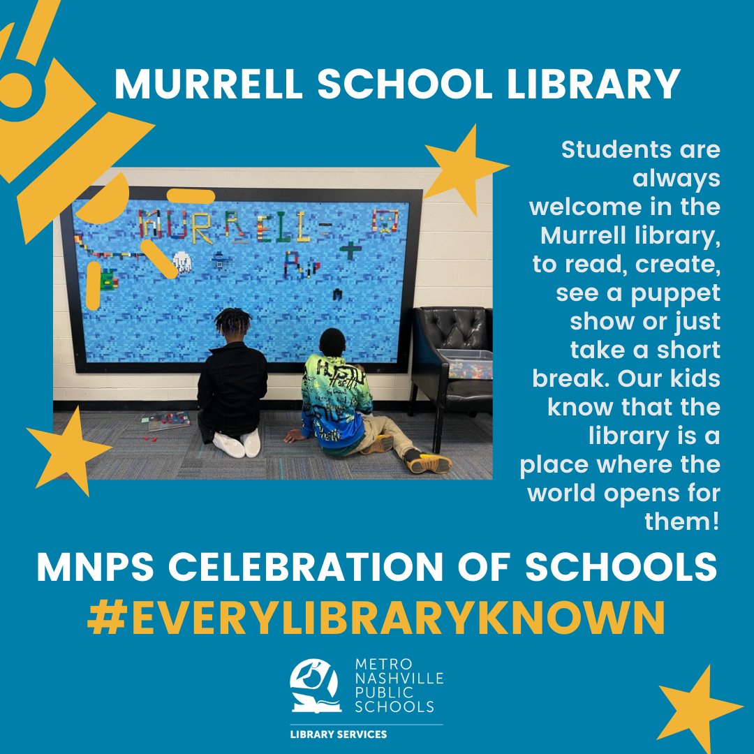 MNPSLibraries's tweet image. Students are always welcome in the Murrell library, to read, create, see a puppet show or just take a short break. Our kids know that the library is a place where the world opens for them! @MetroSchools #EveryLibraryKnown #CelebrationOfSchools