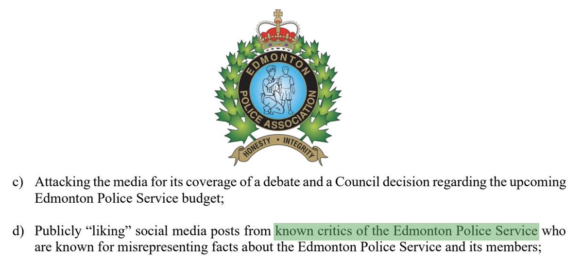 The president of the Edmonton Police Association <a href="/AFPAElliott/">Michael Elliott M.O.M</a> confirmed they maintain a list of "critics" of the EPS, and thinks that #yegcc councillors should be prohibited from interacting with "known critics".

They tried to silence <a href="/michaeljanz/">Michael Janz</a>.

This is absolutely chilling.