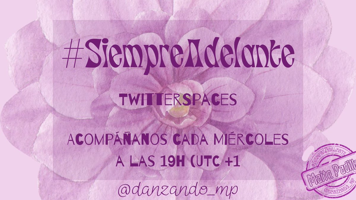 danzando_mp's tweet photo. 📢📢MIÉRCOLES
📢📢2⃣ FEBRERO
🕣1⃣9⃣H 🇪🇸 (UTC +1)
#TwitterSpaces
🟣#SiempreAdelante🟣
Nuestro espacio para compartir, conversar, aprender, y sobre todo para conocernos y hablar #EntrePacientes 💜
Te esperamos!!!
Nos ayudas con un RT🙏🙏 https://t.co/1xEuZvqtKk
