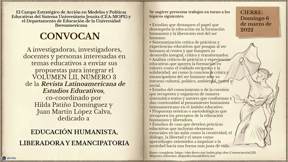 RevistaLatinoa1's tweet photo. Pst pst... el DOMINGO se acaba el tiempo 😶 pero seguro ya estás puliendo detalles😄 CORRE Y ENVÍA TU COLABORACIÓN SOBRE #EducaciónHumanista #Liberadora y #Emancipatoria para integrar el ejemplar coordinado por @hildana_patino y @M_Lopezcalva https://t.co/p2HMrr8R2D https://t.co/uXn1Ek3rBN
