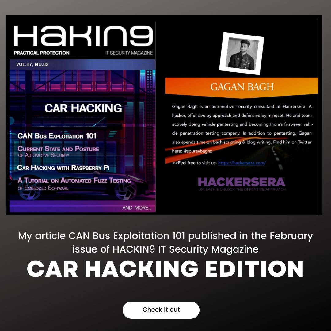 souravbaghz's tweet photo. Published on @Hakin9 Magazine 
#carhacking
📌 https://t.co/RiF9JNWgkh https://t.co/TbQzNfO3ti