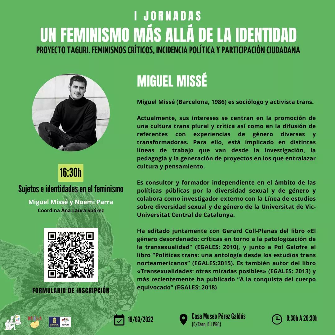 dragaespacio's tweet photo. En la tercera mesa "Sujetos e identidades en el feminismo" tendremos participando a Miquel Missé #Taguri #feminismocrítico @ParticipaGC https://t.co/iwkXXmDl3o