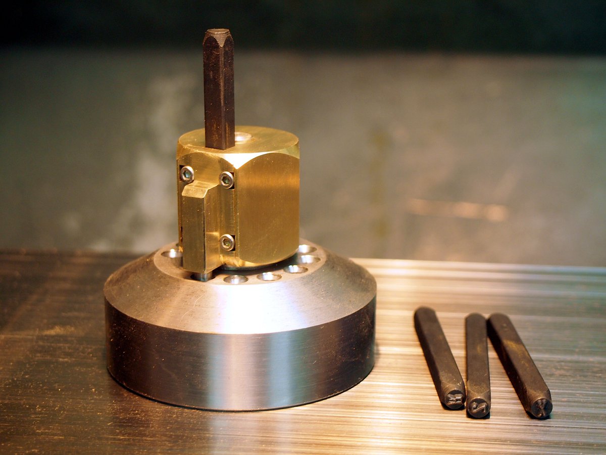 adrflood's tweet photo. Here are some photos of the latest version of the Seed Jig, the new bitcoin seed phrase stamping device I have designed. Machined from brass and steel. https://t.co/t9jm4ntgPB