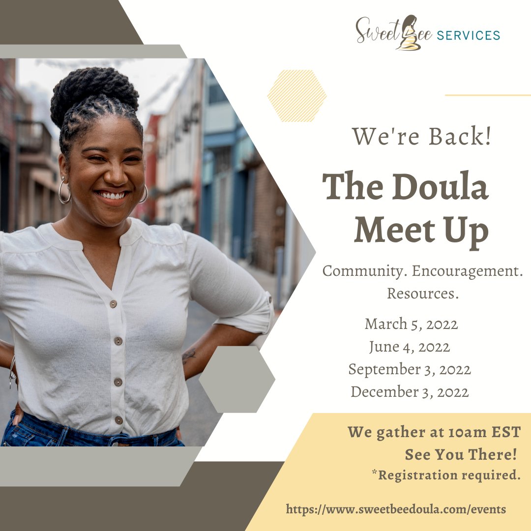 SweetBeeDoula's tweet photo. We're back for year 2! The Doula Meet Up provided such sweet times last year, I had to run it back. Join us at 10am EST quarterly. Link in bio. See you Saturday!
#sweetbee #sweetbeedoula #dmvdoula #baltimoredoula #blackdoula #doulasupport #community #encouragement #doulameetup https://t.co/8K0zQrHnjx