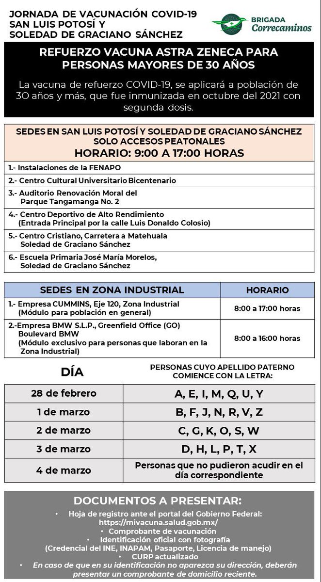 GobEdoSLP's tweet photo. NO TE QUEDES SIN TU VACUNA DE REFUERZO CONTRA COVID-19
Si tienes 30 años o más acude a los centros de vacunación. https://t.co/BRyGZEQtnN