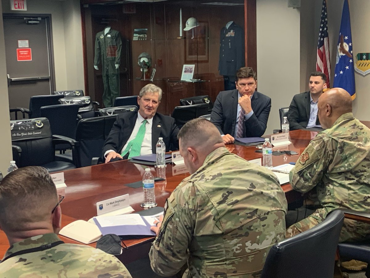 SenJohnKennedy's tweet photo. Barksdale Air Force Base is a jewel for America and for the world.
 
Barksdale is hugely important to our economy and national security, and I’m thankful to hear about the crucial work they’re doing right now. https://t.co/qt5knZRx9K