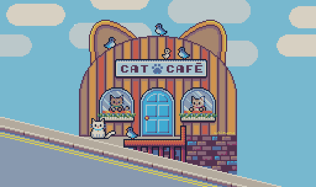 UchiMama_'s tweet photo. a cat café makes a great place for #gathering🐈☕️
palette: #pixelstreet
@Pixel_Dailies #pixeldailies #pixelart #streetcollab #gameart #indiegamedev https://t.co/A6KL03a7pJ