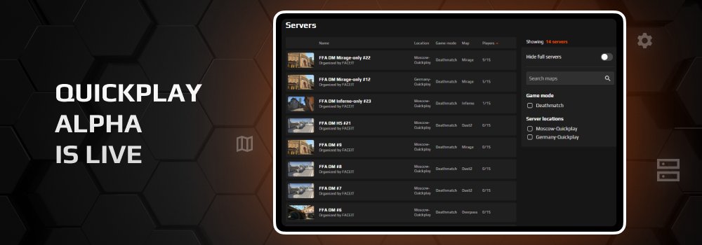 passage Krydret Merchandising FACEIT on Twitter: "3/7 - Quickplay Alpha is now available in the EU and NA regions. Players will be able to join FFA Deathmatch servers on 128-tick servers, protected by FACEIT Anti-Cheat. passage Krydret Merchandising FACEIT on Twitter: "3/7 - Quickplay Alpha is now available in the EU and NA regions. Players will be able to join FFA Deathmatch servers on 128-tick servers, protected by FACEIT Anti-Cheat.