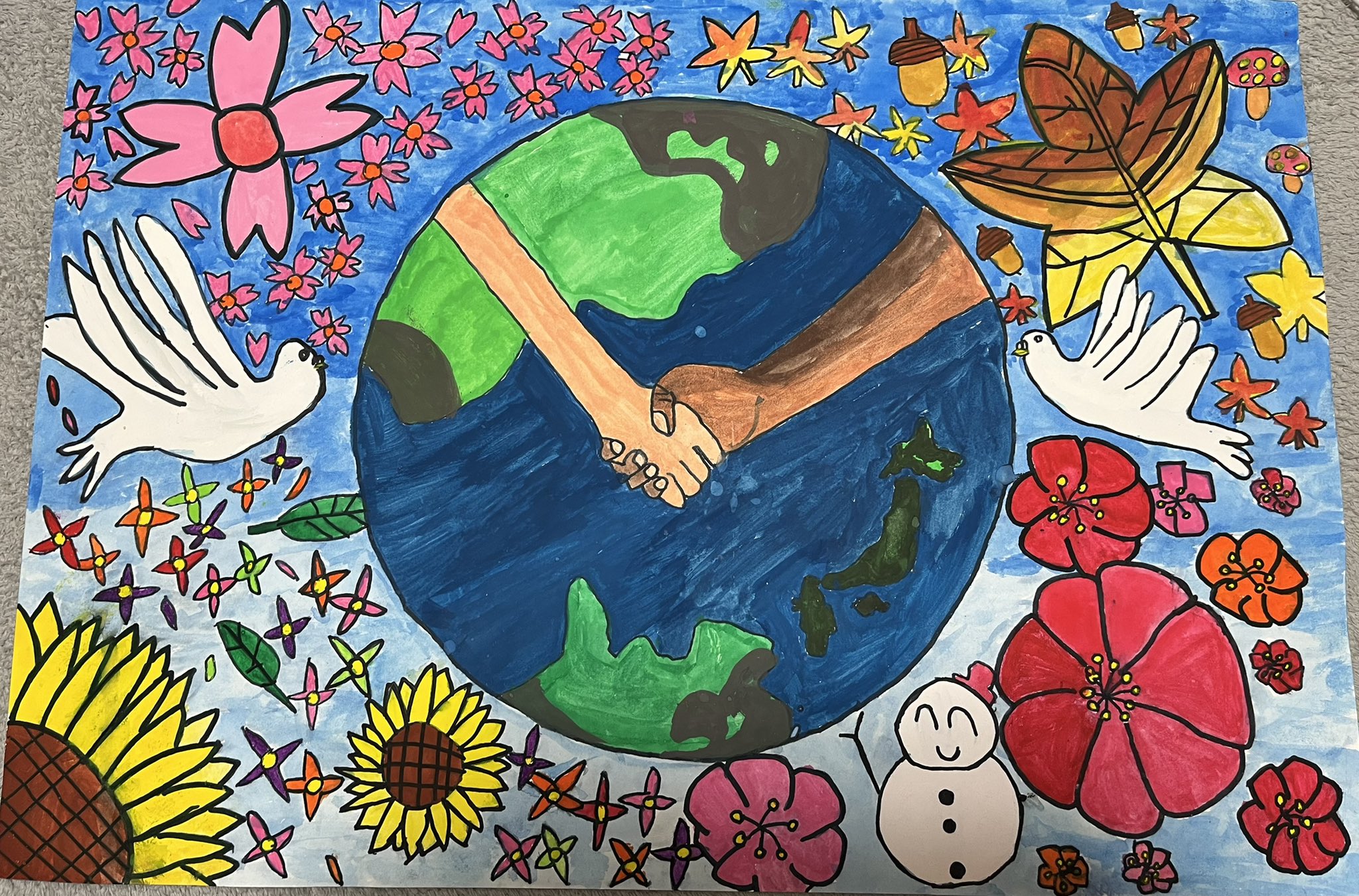 なずな 小3くらいの時に描いた世界平和の絵 T Co Wqlbffkgpw Twitter