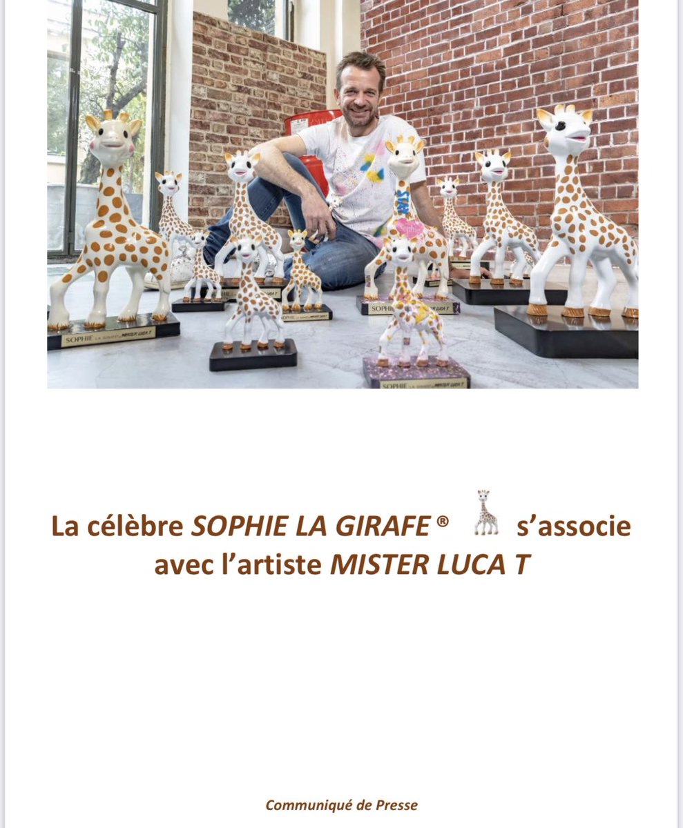 Fière et heureux de cet accord avec les ayants droits de #sophielagirafe qui me permet de réaliser en exclusivité mondiale des sculptures de ce célèbre jouet. Des œuvres d’art unique de Sophie La Girafe