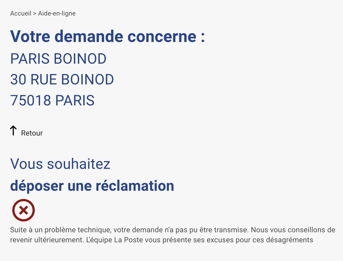 J'ai essayé de faire une réclamation sur le site de <a href="/GroupeLaPoste/">La Poste Groupe</a> : #fail.