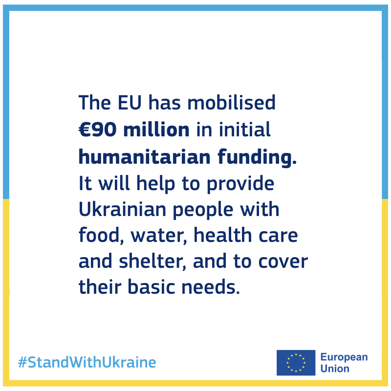 EU_Commission's tweet photo. We are working tirelessly on all fronts to provide emergency assistance to Ukrainians.

Our initial funding will allow delivering assistance inside Ukraine and neighbouring countries.

We urge the entire international donor community to also generously respond.

#EUsolidarity