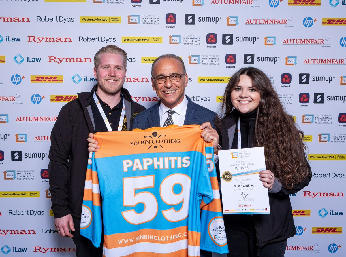 SinBinClothing's tweet photo. What a fantastic email to open! 📩 Great to meet you @TheoPaphitis we hope you loved the jersey 😁🏒 #SBS #SBSEvent2022 #Hockey https://t.co/qTyjJZPVrE