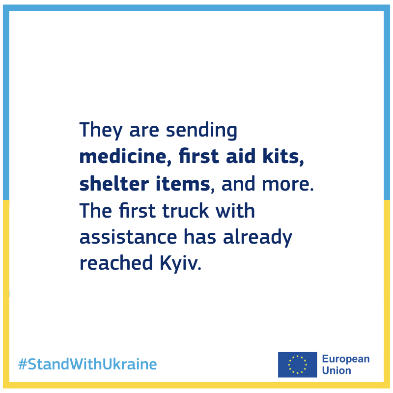 EU_Commission's tweet photo. We are working tirelessly on all fronts to provide emergency assistance to Ukrainians.

Our initial funding will allow delivering assistance inside Ukraine and neighbouring countries.

We urge the entire international donor community to also generously respond.

#EUsolidarity