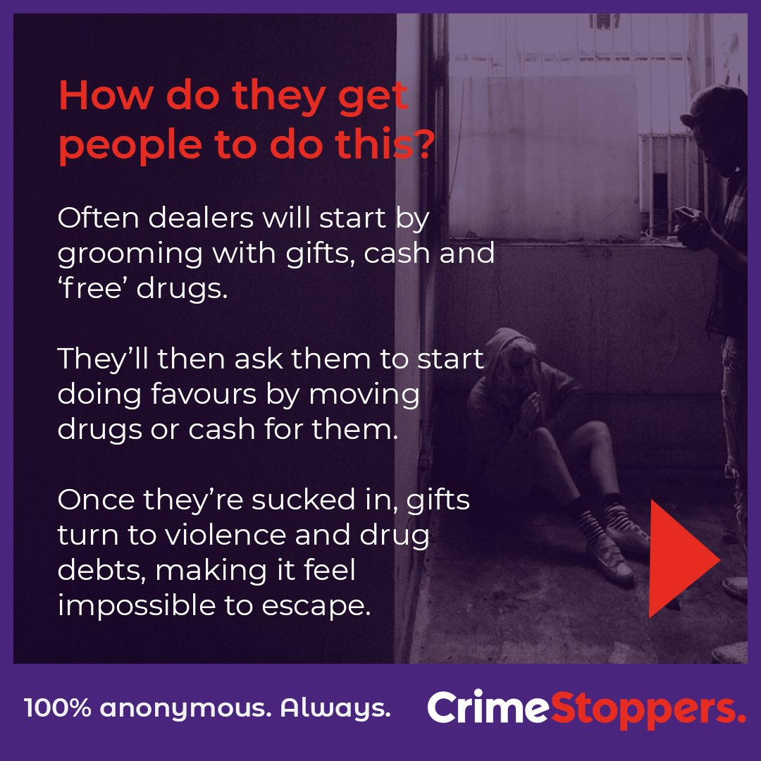 Heard of #CountyLines? It's when drug dealers groom vulnerable people with gifts to move drugs for them, but those gifts quickly turn to threats and violence. 

crimestoppers-uk.org/keeping-safe/c…