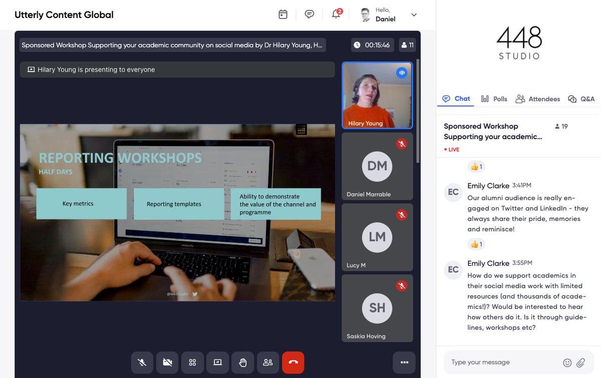 448Studio's tweet image. Great to hear @DrHilaryYoung giving a structured layout of how HE orgs can support their academic community on social media. Creating and maintaining momentum is key, and for that you need the right processes. Thanks Hilary! #UtterlyContent