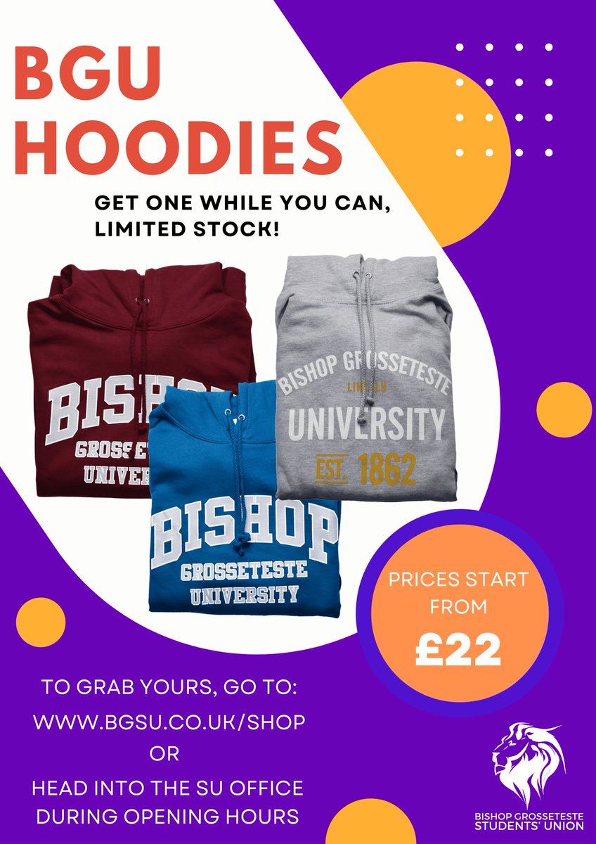 We still have lots of BGU hoodies and jumpers for sale! 

For further info, drop us a message or visit us in the SU building between 9am and 5pm weekdays 😄