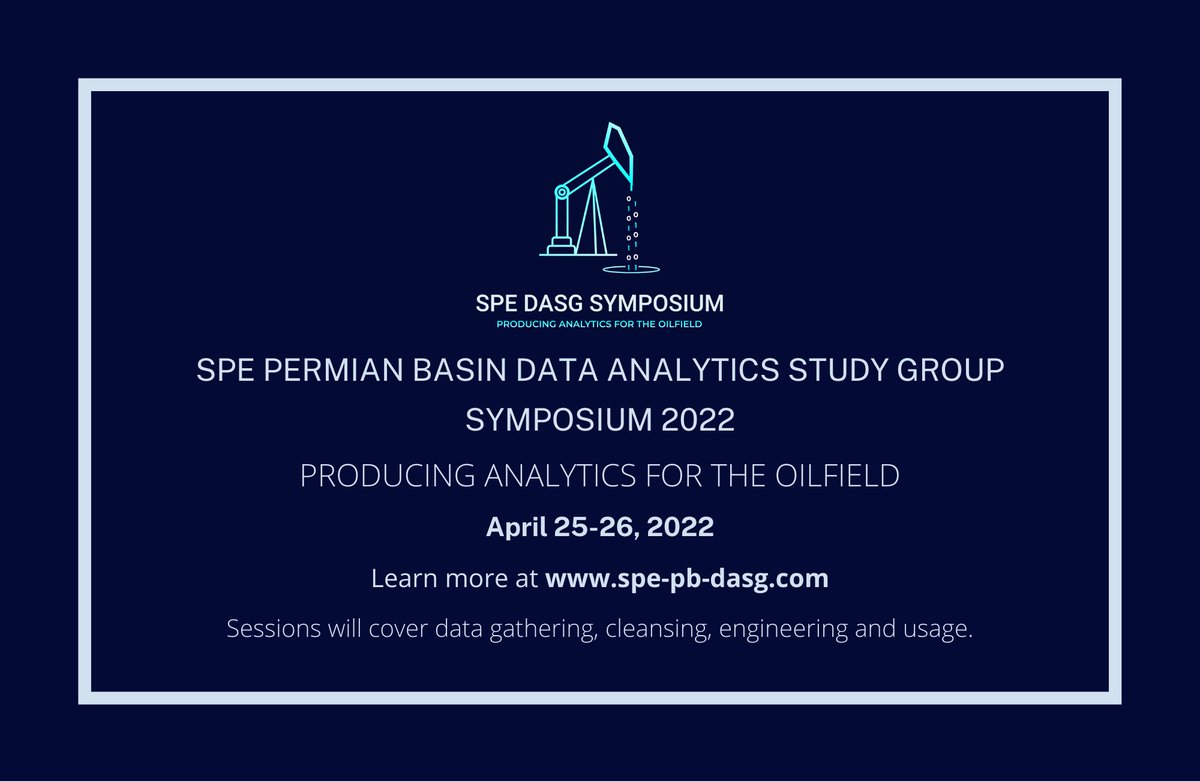 SPEPermianBasin's tweet photo. Today is the last day to take advantage of the "EARLYBIRD" discount at check out when registering for the Inaugural SPE Permian Basin Data Analytics Study Group Symposium!

RSVP: https://t.co/zB3wkMaiJf

#SPE #datanalytics #weareSPE #oilandgas #petroleumengineering #networking https://t.co/wfp0bkMkST
