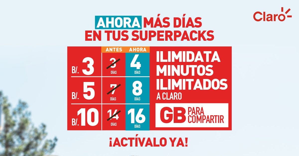 😎 ¡Un día más para estar conectado con los tuyos!

🌴 ¡Dale like al verano activando hoy mismo tu Superpack favorito que te dan un día más de ilimiDATA, llamadas y GB para compartir!
👉 Ingresa hoy mismo a miclaro.com.pa