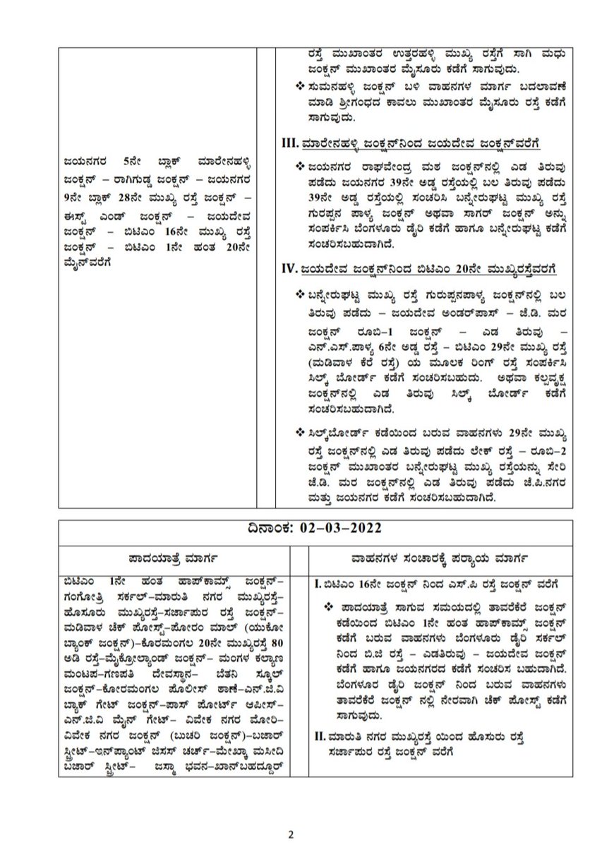 blrcitytraffic's tweet photo. ದಿನಾಂಕ: 27.02.2022 ರಿಂದ ದಿನಾಂಕ: 03.03.2022 ರ ವರೆಗೆ ರಾಮನಗರದಿಂದ ಬಸವನಗುಡಿ ನ್ಯಾಷನಲ್ ಕಾಲೇಜು ವರೆಗೆ ಕರ್ನಾಟಕ ಕಾಂಗ್ರೆಸ್ ಸಮಿತಿ ವತಿಯಿಂದ ಮೇಕೆದಾಟು ಯೋಜನೆ ಜಾರಿಗೊಳಿಸಬೇಕೆಂದು ಪಾದಯಾತ್ರೆಯನ್ನು ಹಮ್ಮಿಕೊಂಡಿದ್ದು, ಇದರ ಸಲುವಾಗಿ ಈ ಕೆಳಕಂಡಂತೆ ಸಂಚಾರ ಮಾರ್ಪಾಡು ಮಾಡಲಾಗಿದೆ. 

1/4 https://t.co/Q3ensTCkND