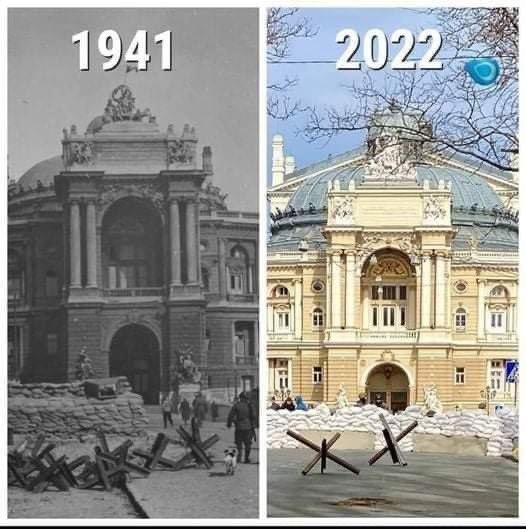 Ukrainian Odesa Opera theater amid the first Nazi invasion in 1941 and the second one in 2022.