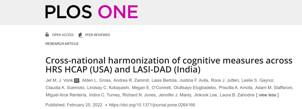 JetMJVonk's tweet photo. Our new paper in @plosone harmonized cognitive measures across #epidemiological studies. Harmonization improves comparability of cross-national data to address social, cultural, biological &amp; environmental factors in cognitive aging, #Alzheimers &amp; #dementia
https://t.co/JBe7HVdVih https://t.co/qcuRE6pfMj