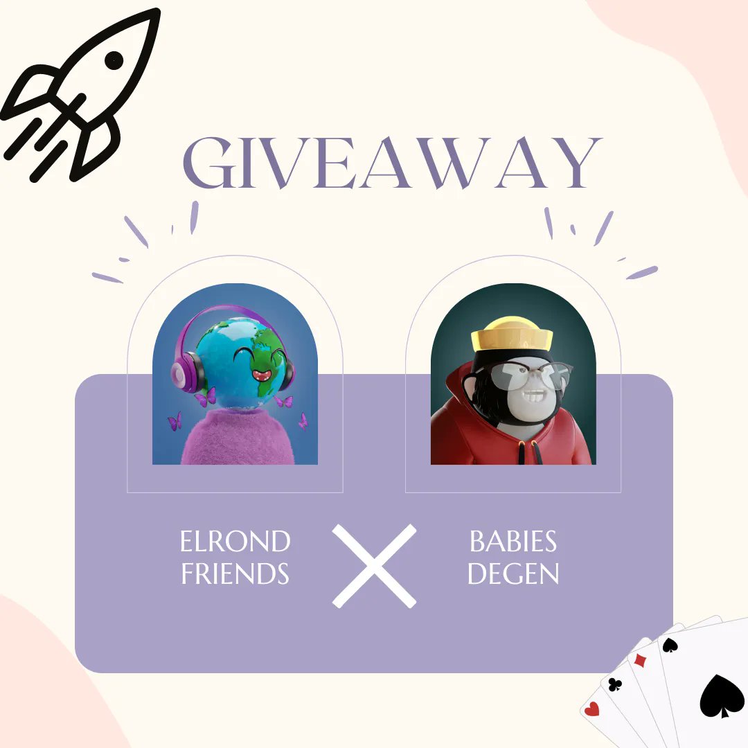 BabiesDegen's tweet photo. 🎊 #Giveaways time!🎊

🚀To celebrate their future drop and the release of our gambling website, we are giving away 5 WL spots for @ElrondFriends and 1 BabiesDegen NFTs 🤩

👀Rules:
🦍Follow @ElrondFriends and @BabiesDegen 
🦍Like +RT
🦍Tag 3 #NFT  frens

Drawing in 24h 🍀 https://t.co/UuWdSTrt9Z