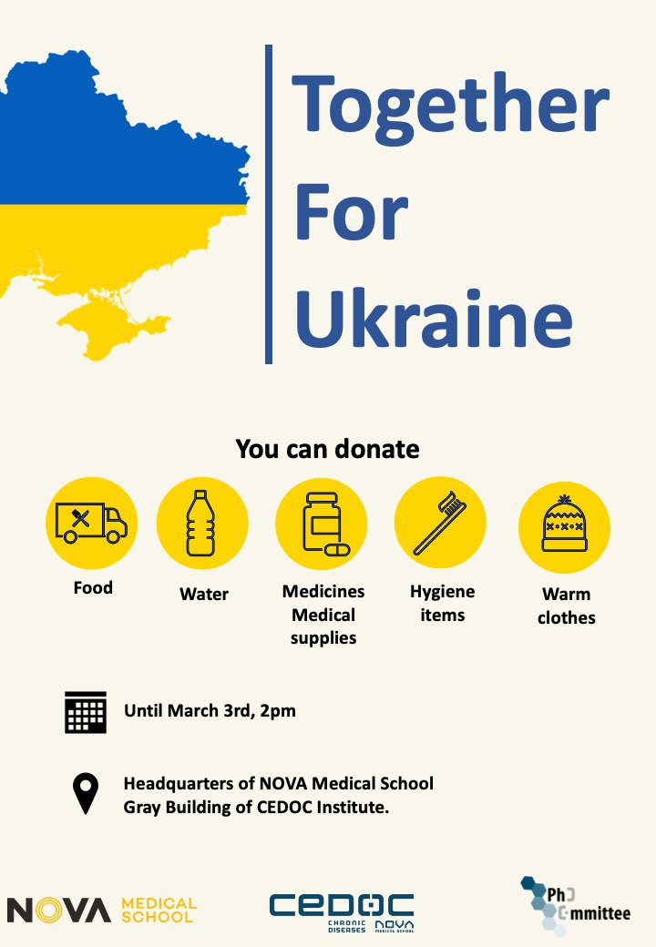 phd_committee's tweet photo. *EMERGENCY*
Dear all! The world is facing tough times. Specially, the Ukraine that is holding the line against the Russian army. This carries serious consequences. Thus, the PhD committee is collecting various supplies to help. The due date is March 3rd 2pm!#phdcommittee #ukraine https://t.co/Cr18s3vuht