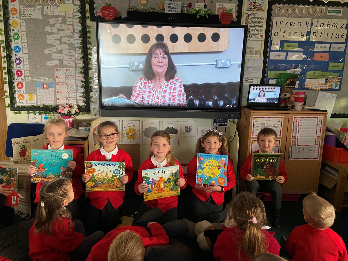 Apple Class thoroughly enjoyed their story session with Julia Donaldson today! Thank you <a href="/scholastic/">Scholastic</a>😀