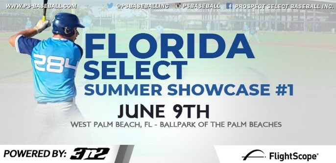 Dan Oberst (@danoberstps) on Twitter photo FLORIDA SELECT SHOWCASE #1
🗓 June 9th, 2022
📍West Palm Beach, FL
🏟 @Ballpark_PB
⚾️ Pro-Style Workout & Bullpens
📉 <a href="/FlightScopeBSBL/">FlightScope Baseball</a> Data
📹 Profile Videos
📒 Scouting by <a href="/PSBaseballinc/">Prospect Select</a>
For more & registration: selectshowcase.com/event/florida-… FLORIDA SELECT SHOWCASE #1
🗓 June 9th, 2022
📍West Palm Beach, FL
🏟 @Ballpark_PB
⚾️ Pro-Style Workout & Bullpens
📉 <a href="/FlightScopeBSBL/">FlightScope Baseball</a> Data
📹 Profile Videos
📒 Scouting by <a href="/PSBaseballinc/">Prospect Select</a>
For more & registration: selectshowcase.com/event/florida-…
