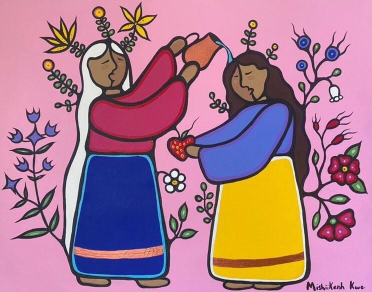 mishiikenhkwe's tweet photo. Centre Victoria pour femmes commissioned this painting called “Community Care” for International Women’s Day!

For the month of March, they will be selling prints at $40 + $5 shipping to donate to the Spanish Indian Residential School Legacy Association. https://t.co/huShFHhpUn