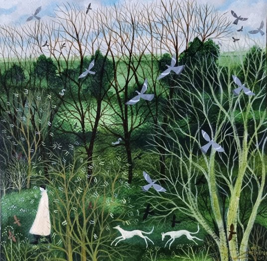 This week I've seen 
Primroses, Dandelions and Speedwell start to appear and heard the songs of Dunnocks (Hedge Bettys), Skylarks and Greenfinches 
Painting: Dancing with Catkins
Acrylic on paper will be with <a href="/blondesfineart/">Blondes Fine Art</a> at the Connect art fair